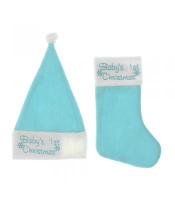 Kerst sok en muts blauw