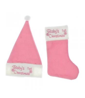 Kerst sok en muts roze